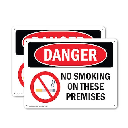 Signmission No Smoking On These Premises Danger Sign, Plastic, 14in W x 10in L, 2PK OS-2PACK-DS-P-1014-L-1474